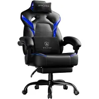 GTPLAYER Gaming Stuhl Chair Gamer Sessel Gamer Stuhl mit Fußstütze Lendenkissen Kopfstütze Höhenverstellbar Verstellbaren Armlehnen mit Fußstütze blau