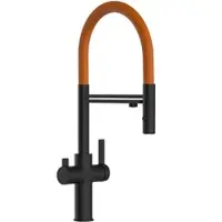 VIZIO 4 Wege Wasserhahn Küchenarmatur FC mit 360° Schwenkbarem Auslauf Abnehmbare 2 Strahl Handbrause Schwarz Matt Orange