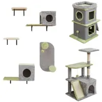 Costway 7 PCS Kletterwand Katzen, Kratzbaum mit Leiter, Höhle, Ball,Liege, Kratzbrett, 2 Katzenhöhle&2 Plattformen, Katzenbaum Wand, Katzentreppe Grau