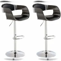 Décoshop26 - Set aus 2 Barhockern im skandinavischen Design schwarzem PVC und grauem Holzrahmen 10_0004245