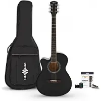 Gear4Music Single Cutaway Linkshänder-Akustikgitarre Pack von schwarz