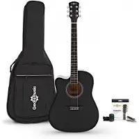 Gear4Music Dreadnought Cutaway Linkshänder-Elektroakustikgitarre mit Zubehörset von Schwarz