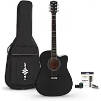 Gear4Music Dreadnought-Cutaway-Elektroakustikgitarre mit Zubehörset von Schwarz
