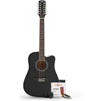 Gear4Music Dreadnought 12-saitige Akustikgitarre mit Zubehörset von Schwarz