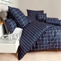 Janine Wendebettwäsche Karo Streifen modern classic Bettbezug einzeln 135x200 cm | nachtschattenblau - blau
