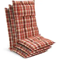 Beautissu 3x Premium Hochlehnerauflage 120x50x7cm, Orange-Rot-Grün-Kariert