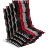 Beautissu 4x Premium Hochlehnerauflage 120x50x7cm, Schwarz-Rot-Weiß-Kariert