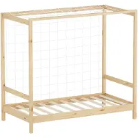 ML-Design Kinderbett Fußballtor 80x160 cm, Natur, Einzelbett für Kinder, Holzbett mit Lattenrost & Tornetz, Jugendbett aus Kiefernholz, Handballtor