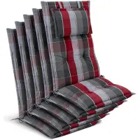 Beautissu 5x Premium Hochlehnerauflage 120x50x7cm, Grau-Rot-Hellblau-Kariert