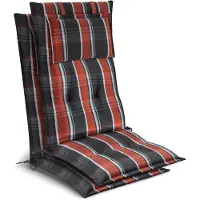 Beautissu 2x Premium Hochlehnerauflage 120x50x7cm, Grau-Oranage-Weiß-Kariert