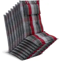 Beautissu 8x Premium Hochlehnerauflage 120x50x7cm, Grau-Rot-Hellblau-Kariert