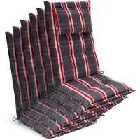 Beautissu 6x Premium Hochlehnerauflage 120x50x7cm, Grau-Rot-Kariert