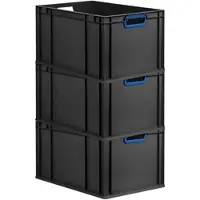 Proregal SuperSparSet 3x Eurobox Nextgen Color HxBxT 32x40x60cm 65 Liter Griffe Blau Offen Schwarz Eurobehälter Transportbox Transportbehälter