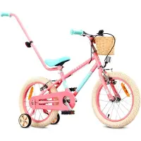Sun baby Mädchen fahrrad Kinderfahrrad für Mädchen 16 Zoll 7,9 kg Fahrrad mit Schiebestange Stützrädern Korb Klingel V-Brake Bremsen LOVEL rosa