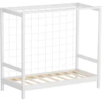 ML-Design Kinderbett Fußballtor, 70x140 cm, Weiß, Einzelbett für Kinder, Holzbett mit Lattenrost & Tornetz, Jugendbett aus Kiefernholz, Handballtor