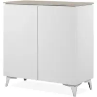 Furn.Design Kommode "Visby" in weiß und Sandstein, Sideboard 88 x 92 cm mit Steinoptik