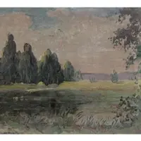 Erismann Grüne Fototapete im Gemälde Stil Ausgefallene Tapete mit Landschaft Gemalt Vlies Bildtapete mit Klassische Kunst Motiv für Esszimmer