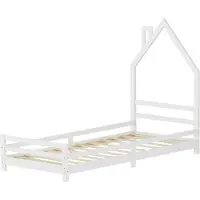 ML-Design Kinderbett Haus 90x200 cm, Weiß, Hausbett für Kinder, Holzbett mit Lattenrost, Schornstein Design, Jugendbett aus massivem Kiefernholz