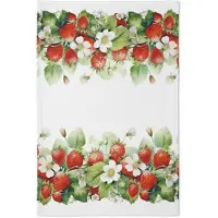Ambiente Küchentuch Baumwolle 50x70cm mit Erdbeerblüten Motiv - Küchenwäsche Sommer Frühling Geschirrtuch Wischtuch Trockentuch Küchenhandtuch Weiß Rot