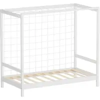 ML-Design Kinderbett Fußballtor 80x160 cm, Weiß, Einzelbett für Kinder, Holzbett mit Lattenrost & Tornetz, Jugendbett aus Kiefernholz, Handballtor