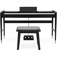 Gear4Music Keynote Contemporary Digitalpiano mit Bluetooth Hockerpaket Matte Black