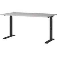 KADIMA DESIGN Schreibtisch höheneinstellbar 68-91 cm | Greige/Schwarz 140x80cm | C-Fuß Bürotisch Ergonomisch | Germany | "Stuttgart"