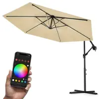 Swing&Harmonie Luxus LED Sonnenschirm mit RGB Beleuchtung inkl. Fernbedienung, APP Steuerung, Ampelschirm, Garten Schirm 300 cm - creme