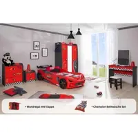 Aileenstore Kinderzimmer komplett Set Autobett Rio 5 teilig Rot