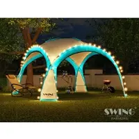 Swing&Harmonie LED Event Pavillon 3,6 x 3,6m DomeShelter Garten Pavillion inkl. Solarmodul Pavilion Designer Gartenzelt Camping Pavilon Partyzelt mit Beleuchtung - türkis