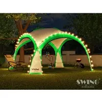 Swing&Harmonie LED Event Pavillon 3,6 x 3,6m DomeShelter Garten Pavillion inkl. Solarmodul Pavilion Designer Gartenzelt Camping Pavilon Partyzelt mit Beleuchtung - grün