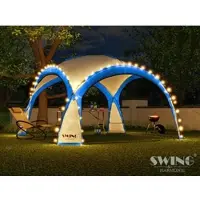 Swing&Harmonie LED Event Pavillon 3,6 x 3,6m DomeShelter Garten Pavillion inkl. Solarmodul Pavilion Designer Gartenzelt Camping Pavilon Partyzelt mit Beleuchtung - blau