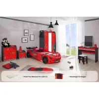 Aileenstore Kinderzimmer komplett Set Autobett Rio 5 teilig Rot