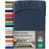 NYVI Edel Jersey Spannbettlaken Deluxe für Matratzen bis 25 cm Steghöhe - 100% Baumwolle supergekämmt, 140g/m2, Rundumgummizug Größe:180-200 x 200 cm;Farbe:Marineblau