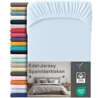NYVI Edel Jersey Spannbettlaken Deluxe für Matratzen bis 25 cm Steghöhe - 100% Baumwolle supergekämmt, 140g/m2, Rundumgummizug Größe:180-200 x 200 cm;Farbe:Hellblau