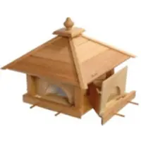 Luxus-Vogelhaus Großes Eiche-Vogelfutterhaus "4 Schubladen" mit Silo und Anflugstangen 49x49x39