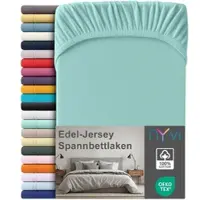 NYVI Edel Jersey Spannbettlaken Deluxe für Matratzen bis 25 cm Steghöhe - 100% Baumwolle supergekämmt, 140g/m2, Rundumgummizug Größe:180-200 x 200 cm;Farbe:Aqua