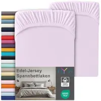 NYVI Edel Jersey Spannbettlaken Deluxe für Matratzen bis 25 cm Steghöhe - 100% Baumwolle supergekämmt, 140g/m2, Rundumgummizug Farbe:Flieder;Größe:90-100 x 200 cm (2er Set)