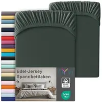 NYVI Edel Jersey Spannbettlaken Deluxe für Matratzen bis 25 cm Steghöhe - 100% Baumwolle supergekämmt, 140g/m2, Rundumgummizug Farbe:Anthrazit;Größe:90-100 x 200 cm (2er Set)