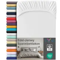 NYVI Edel Jersey Spannbettlaken Deluxe für Matratzen bis 25 cm Steghöhe - 100% Baumwolle supergekämmt, 140g/m2, Rundumgummizug Farbe:Weiß;Größe:180-200 x 200 cm