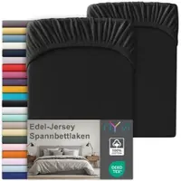 NYVI Edel Jersey Spannbettlaken Deluxe für Matratzen bis 25 cm Steghöhe - 100% Baumwolle supergekämmt, 140g/m2, Rundumgummizug Farbe:Schwarz;Größe:90-100 x 200 cm (2er Set)