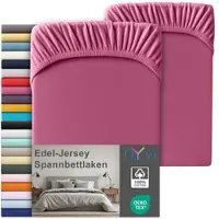 NYVI Edel Jersey Spannbettlaken Deluxe für Matratzen bis 25 cm Steghöhe - 100% Baumwolle supergekämmt, 140g/m2, Rundumgummizug Farbe:Pink;Größe:90-100 x 200 cm (2er Set)