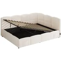 OKWISH Kinderbett 140×190 mit USB-Ladegerät und Stautasche, Schlafsofa mit Viel Stauraum, Einzelbett in Beige, ohne Matratze