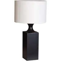 By Rydens Woody Tischleuchte, Höhe 56 cm, schwarz/weiß, Holz, Leinen, E27 - , Woody, Schwarz, für Wohnzimmer, Holz