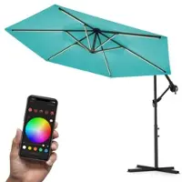 Swing&Harmonie Luxus LED Sonnenschirm mit RGB Beleuchtung inkl. Fernbedienung, APP Steuerung, Ampelschirm, Garten Schirm 300 cm - türkis