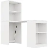 Merax Schreibtisch 130x55x137 cm Klappschreibtisch 2-in-1 mit Stauraum & Schrank, Multifunktionaler Computertisch mit 4 Fächern, Weiß