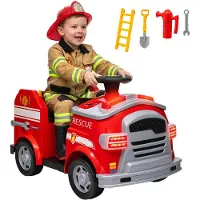 AIYAPLAY Feuerwehrauto, max. 3 km/h, Sirene, Blaulicht, Werkzeuge, für 3-5 Jahre