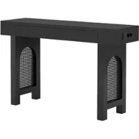 STILVORA Konsolentisch mit integrierten Steckdosen (USB und Type-C), Sideboard mit Schubladen und Gitterdesign, Flurtisch mit verstellbaren Füßen und platzsparender schmaler Bauweise, Schwarz