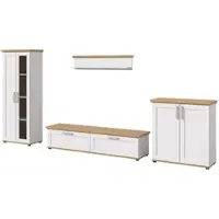 Inn.Furn Wohnwand "Mirano" in weiß Lärche und Eiche Artisan Landhaus Wohnkombination 4-teilig 336 cm
