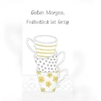 Mank Serviette Tissue Frühstück ist Fertig! in Gelb-Grau, 33 x 33 cm, 1/8 Falz, 100 Stück
