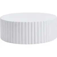 Beliani Couchtisch Weiß Magnesiumoxid u. Glasfaser Rund 117 cm Lamellen-Optik Modern Skandi Outdoor & Indoor Terrasse Garten Wohnzimmer Ausstattung